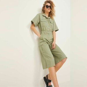 JXGIA CROPPED WORKER Jumpsuit Utilitarian Cargo Jumper M